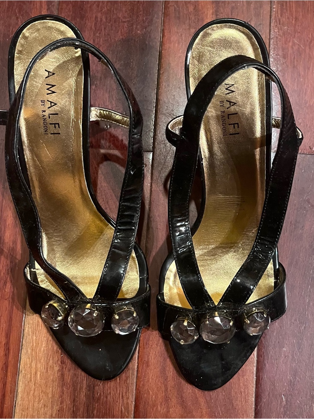 AMALFI Black Slingback Heeled Sandals with Crystal Accents. Size 10.